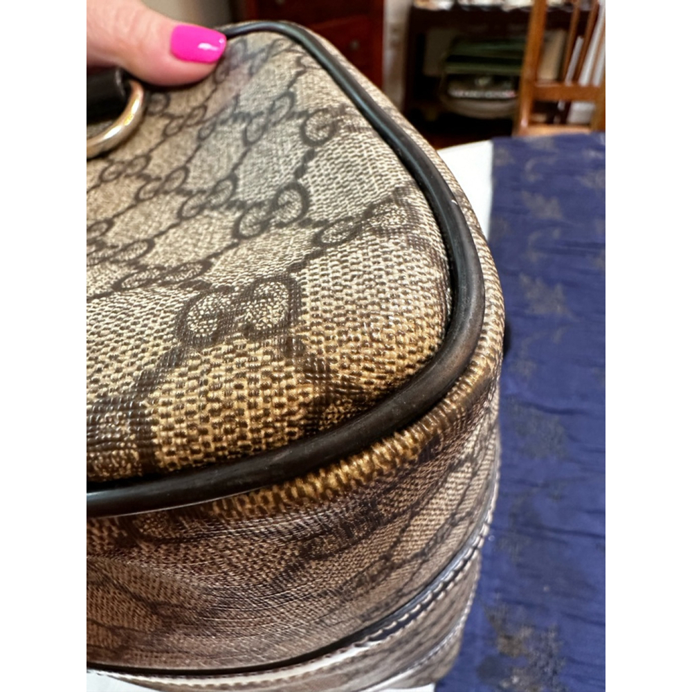 Gucci Brown Coated Canvas & Patent Leather Medium Boston Bag w/ Shoulder Strap - Picture 13 of 16